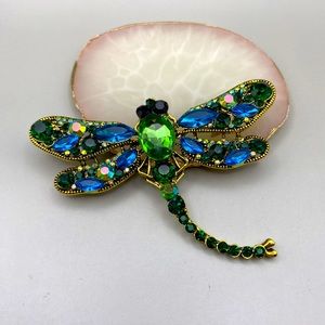 Colorful Crystal Dragonfly Brooch